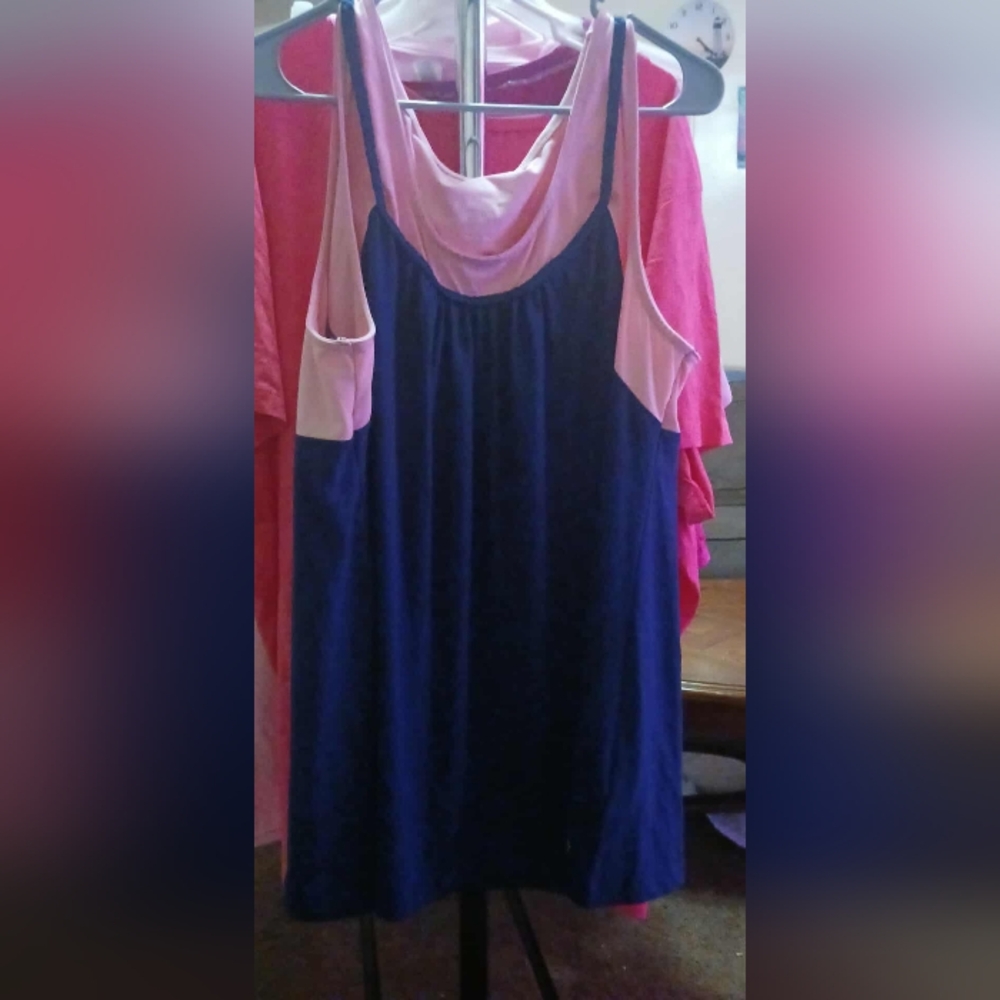 NEW full beauty sport pink / blue tank top 1x  A-24